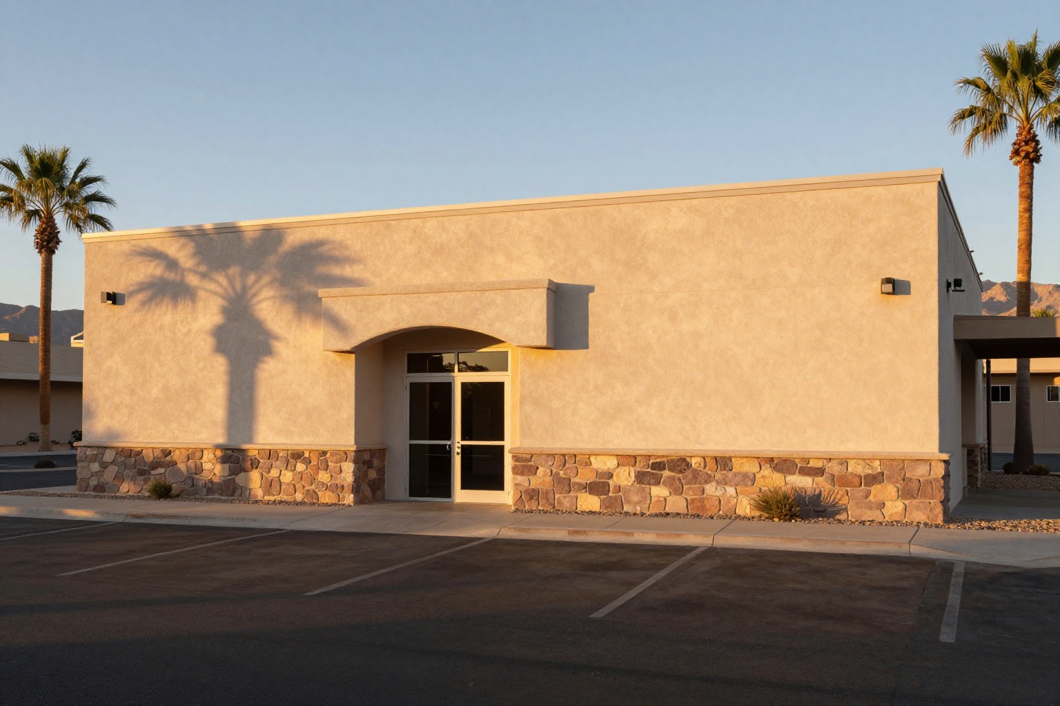 Small single-story medical office building in Las Vegas at golden hour