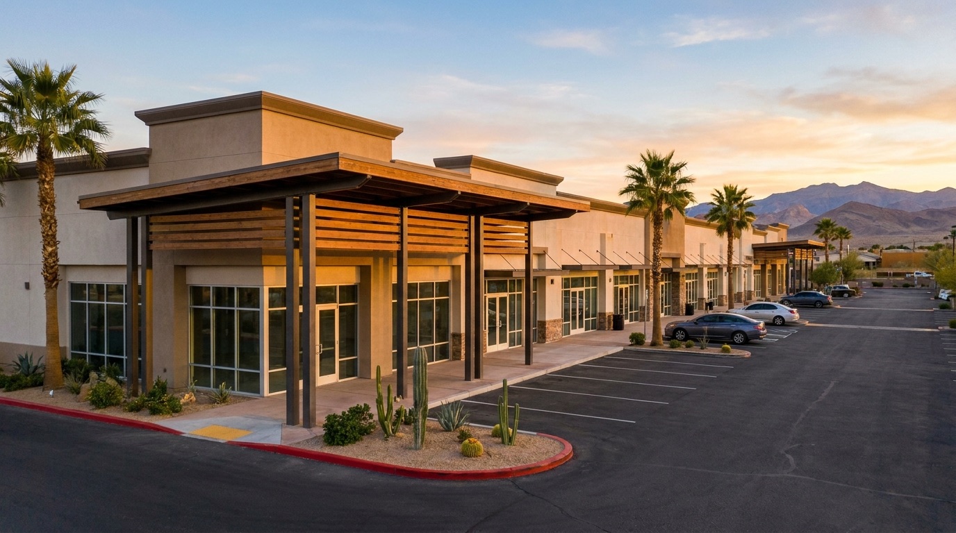 Nevada business with its own commercial building at golden hour